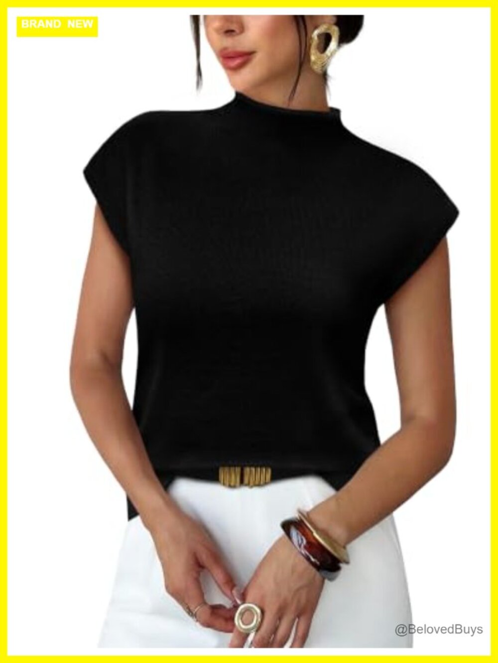 Mock Neck Cap Sleeve Knit Pullover Top Dressy Casual Summer Shirt